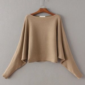 Khaki Boat Neck Dolman Sleeve Sweater