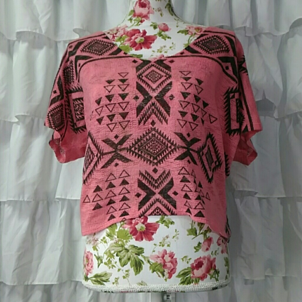 Coral Aztec Crop Top