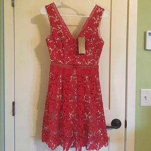Red and nude lace cut out dress