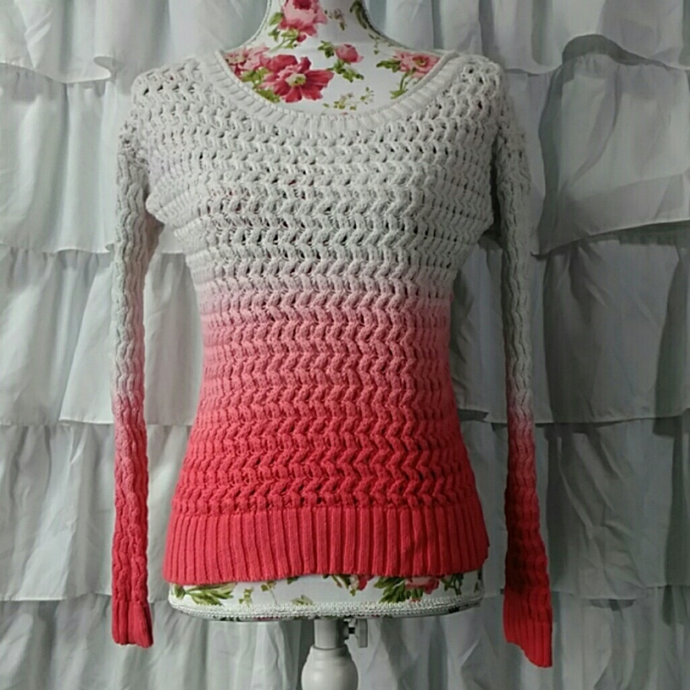 Coral and White Ombre Knit Sweater