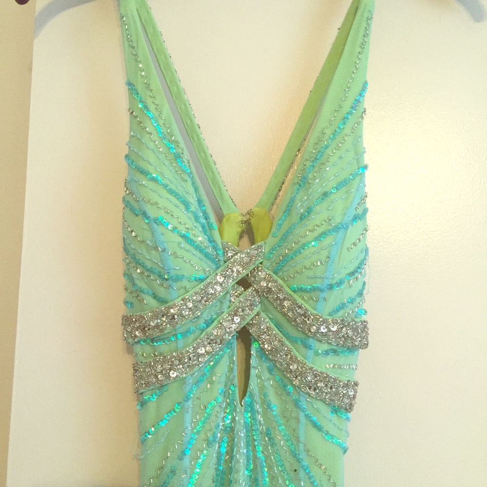 Blue and green beaded Prom dress