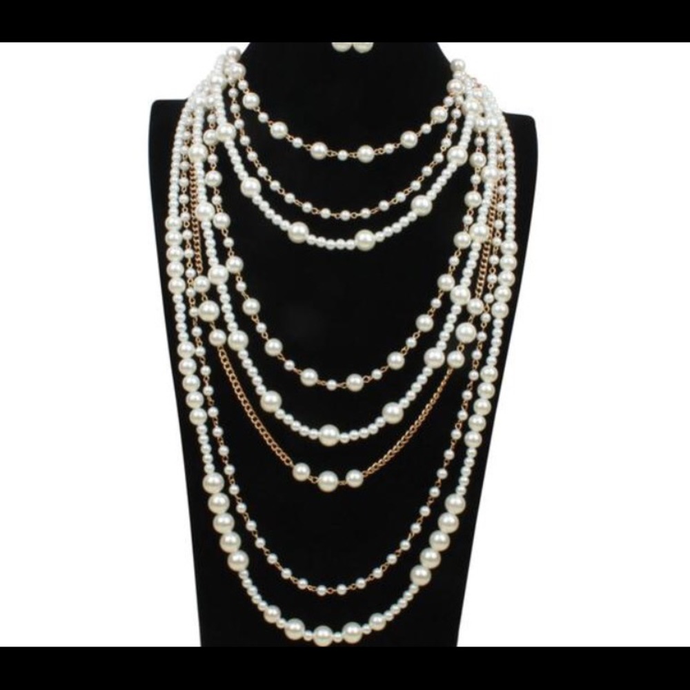 Pearl necklace and earrings