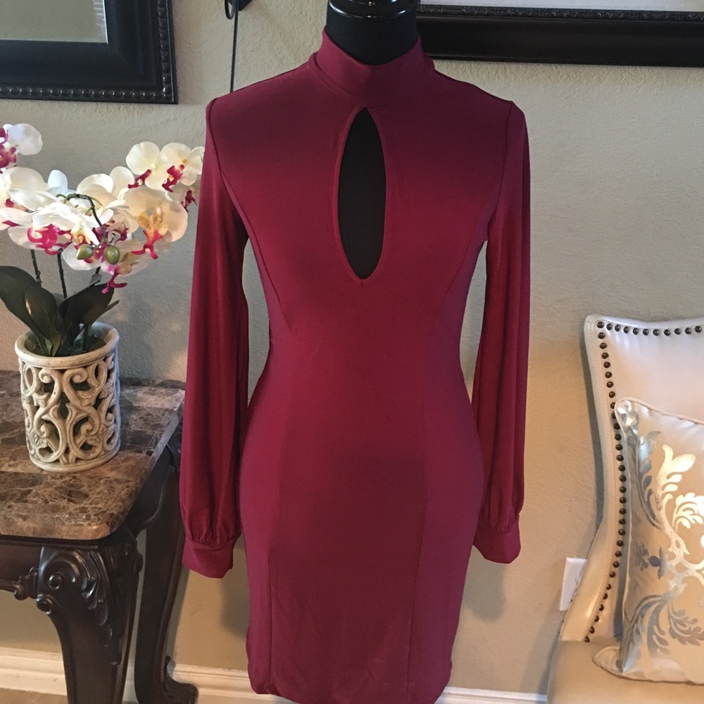Burgundy Keyhole Dress