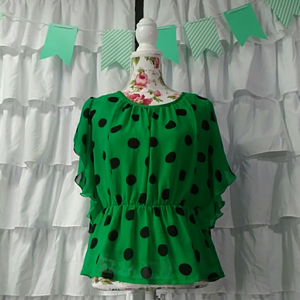 Polka Dot Green and Black Top