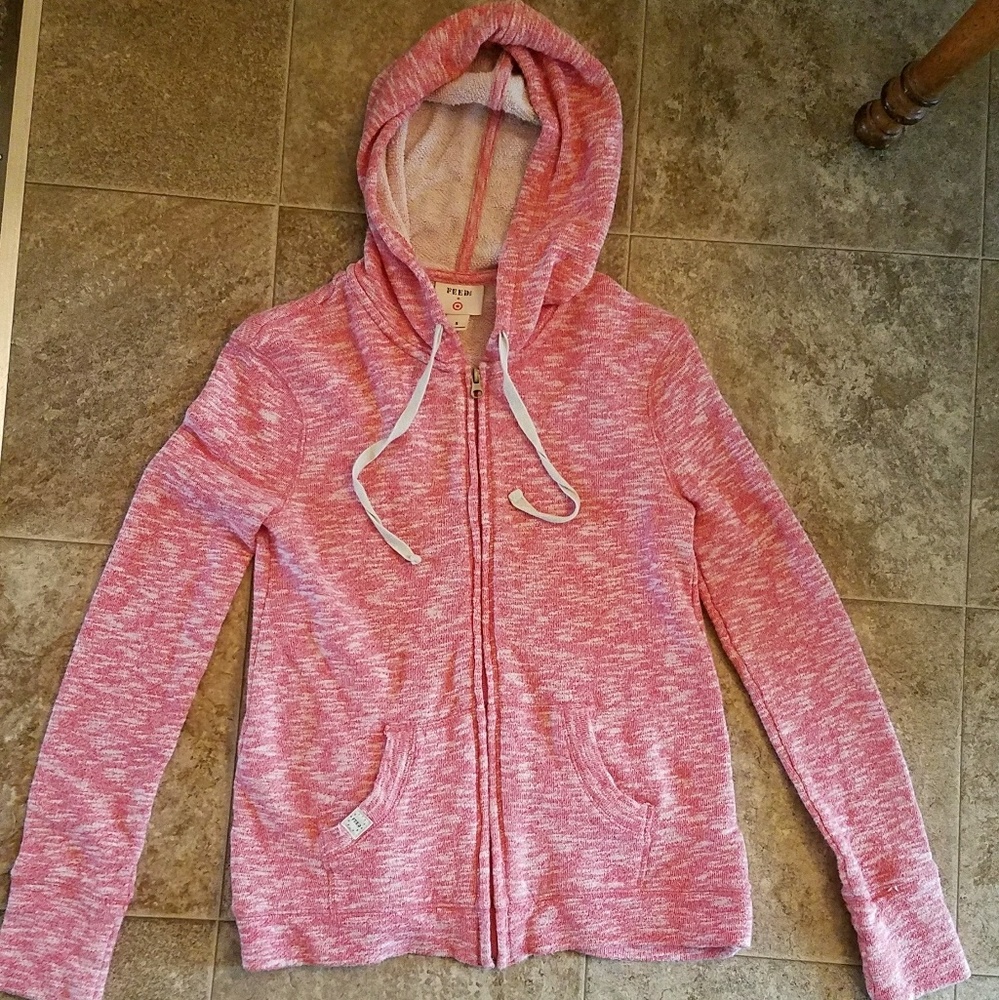 Pink heather zip up hooded sweater