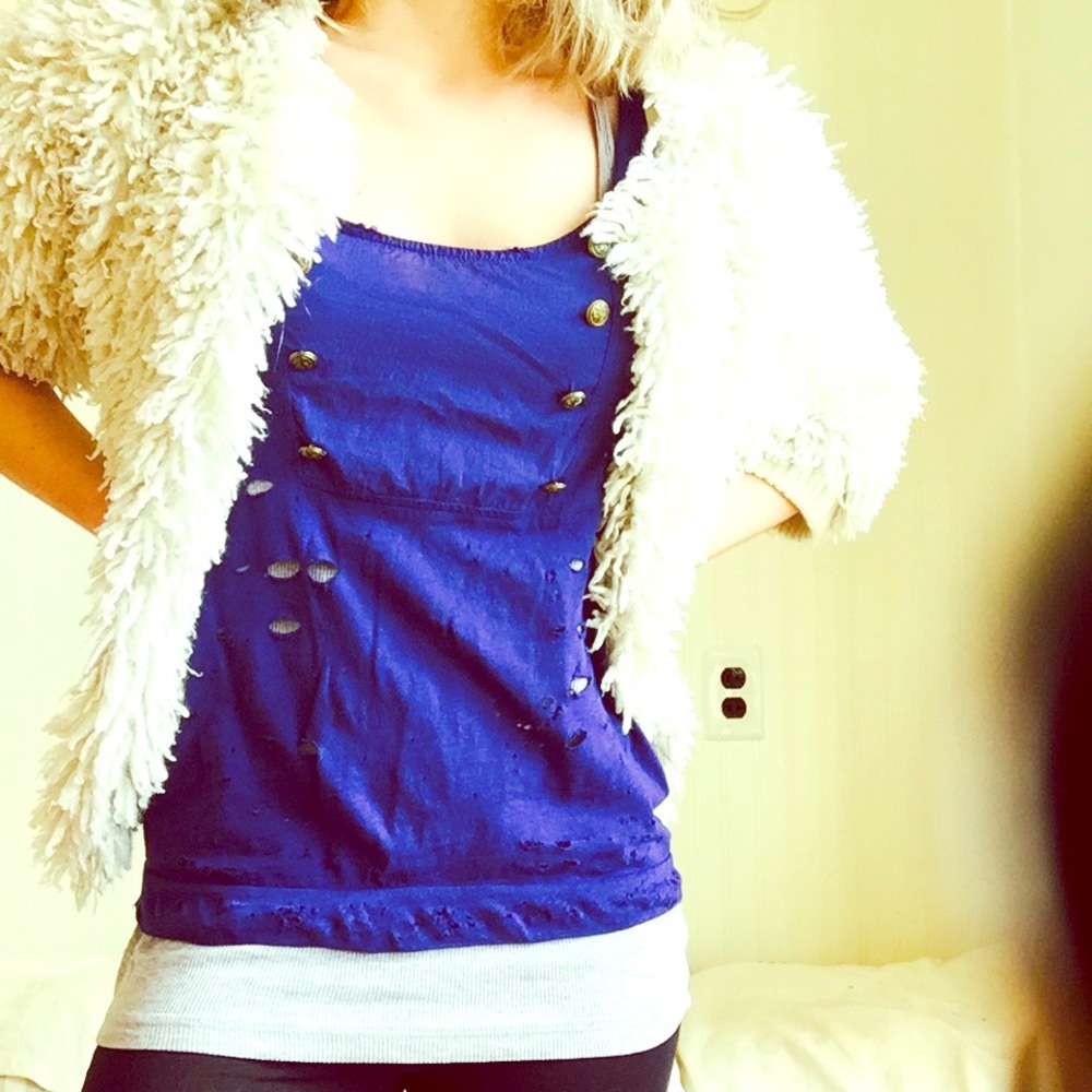 Pull & Bear distressed blue tank w/ button detail