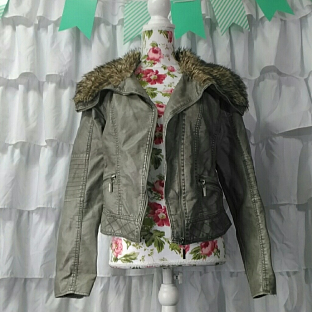 Leather Xhilaration Jacket with Fur Trim