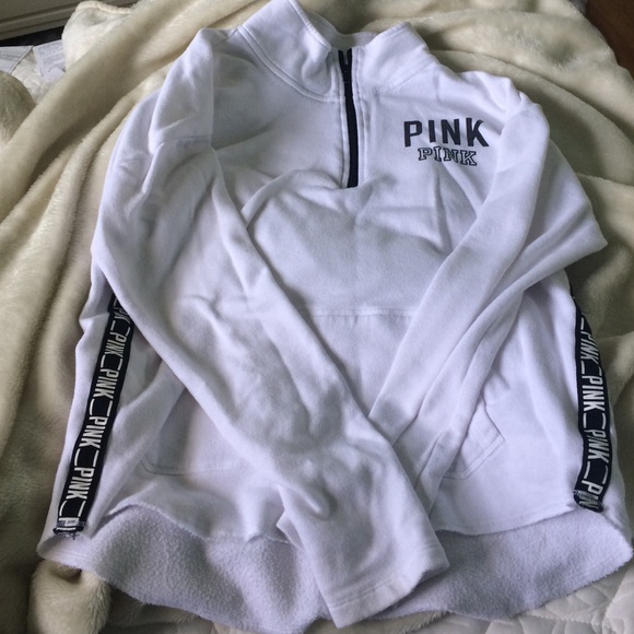 PINK Victoria's Secret Tops - Victorias Secret Pink White Quarter Zip