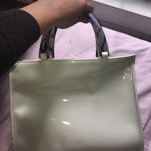 White leather tote handbag cosmetic bag classy