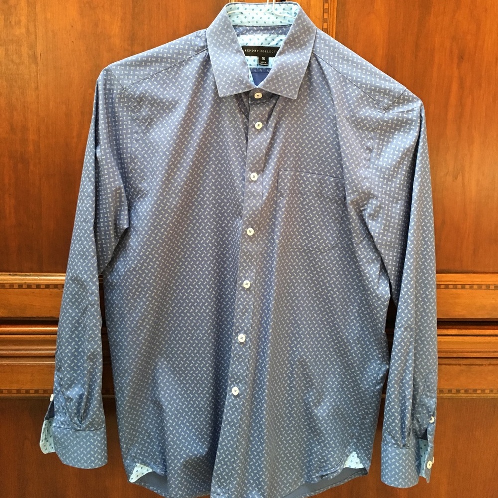 Boys blue print dress shirt