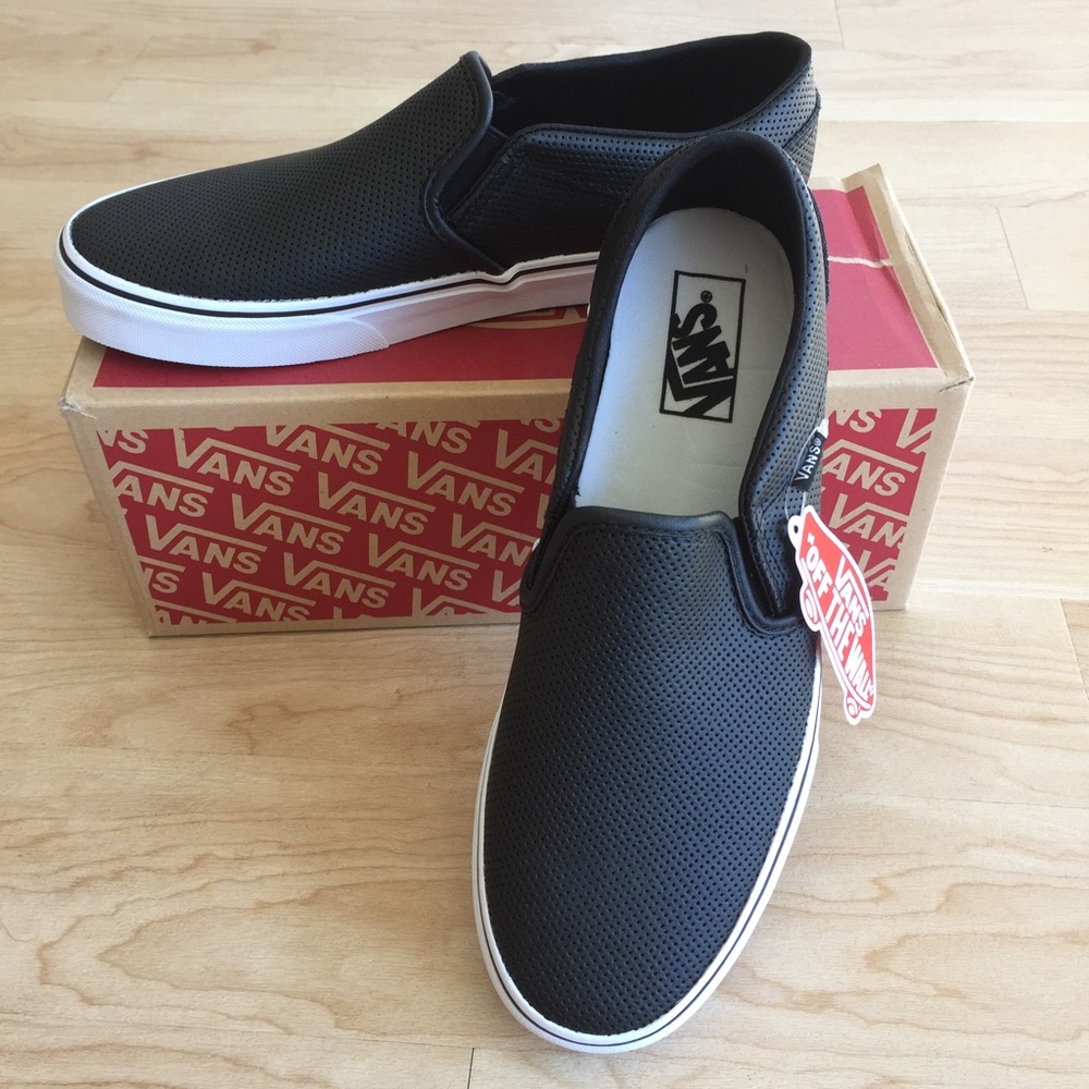 ---SOLD--- Vans Perforated Black Leather Slip Ons - Picture 2 of 8