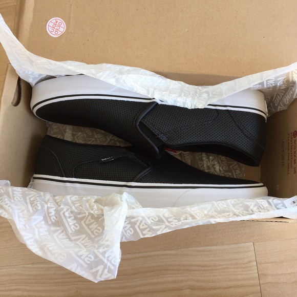 ---SOLD--- Vans Perforated Black Leather Slip Ons - Picture 4 of 8