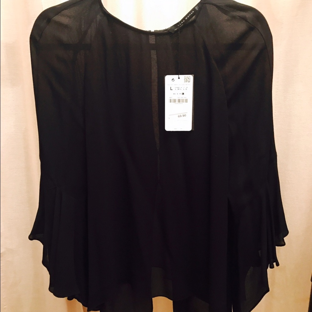 Zara black blouse frill sleeves