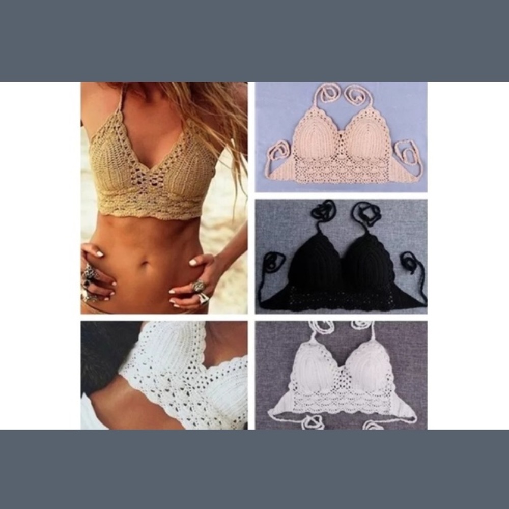 Crochet bralette tan and black, great for summer!