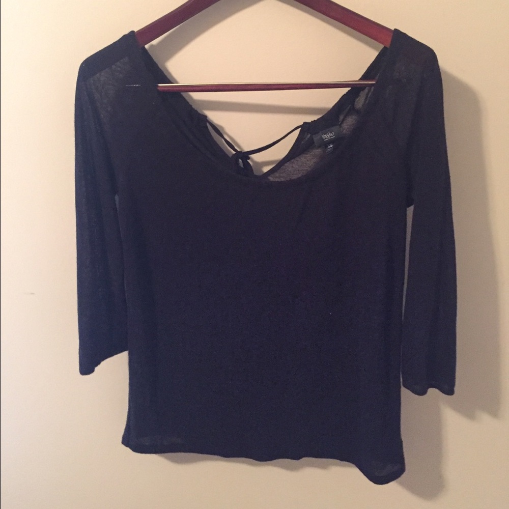 Mossimo black sheer tie back top.