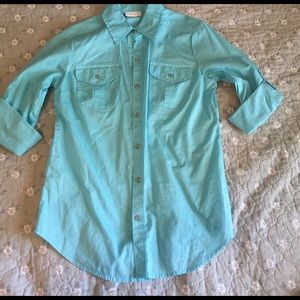 3/4 sleeve length turquoise blouse