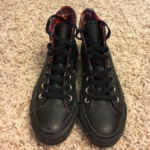 Black leather high top converse