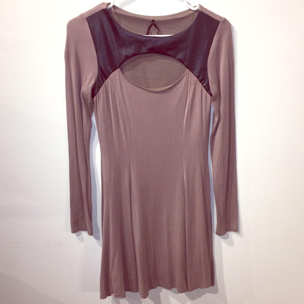 Sexy tan and faux leather dress