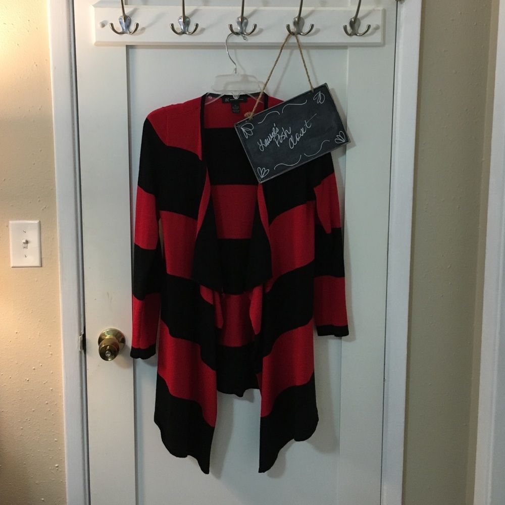 Red and black cardigan