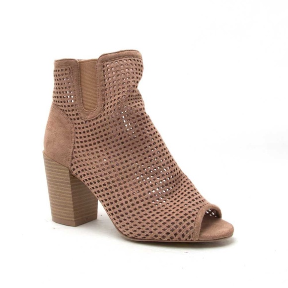 ❗️mark down❗️TAUPE PERFORATED PEEP TOE BOOTIE - Picture 2 of 6