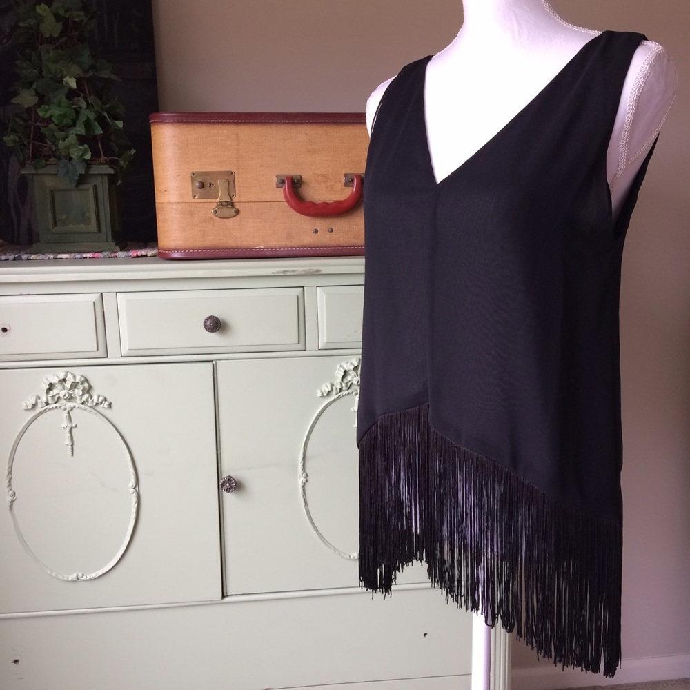 Rachel Roy black fringe Top BOHO festival💥