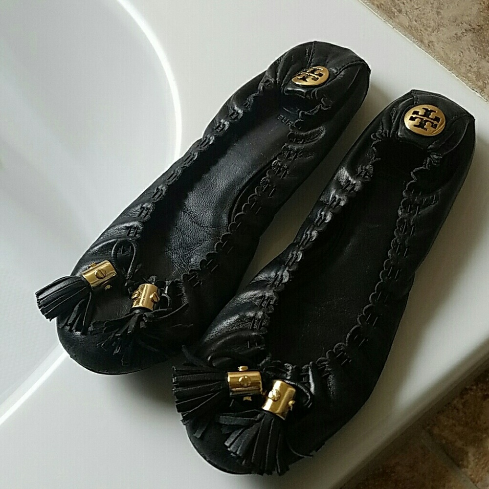 Tory Burch Reese Tassel Black Flats