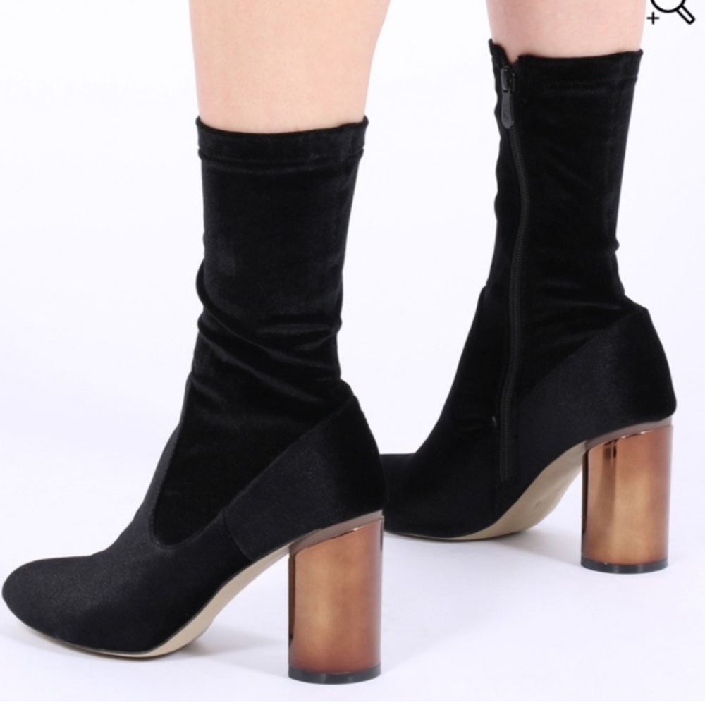 Mirrored Heel Ankle Boots in Black Velvet