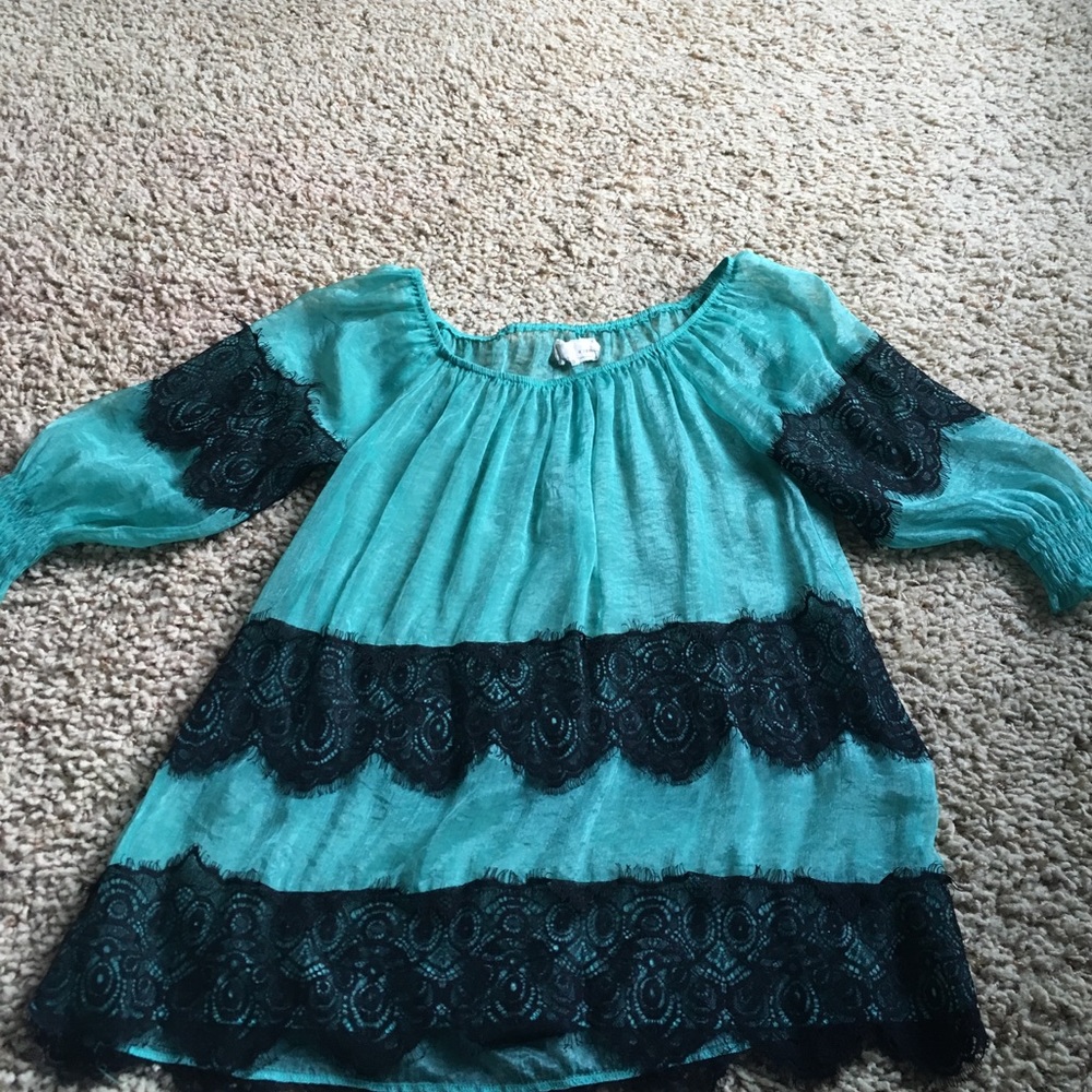 Sheer Mint Black Lace Blouse