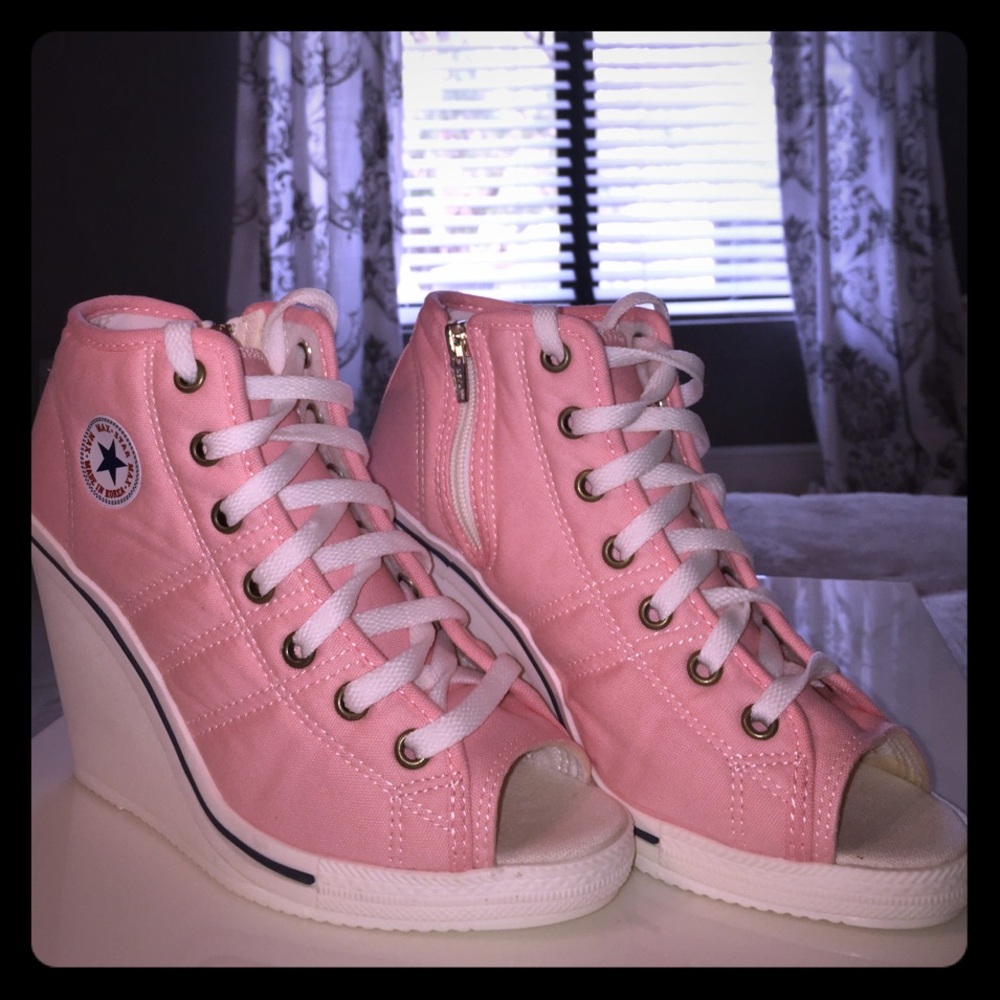 Maxstar Open Toe Canvas High Wedge Heel Sandals