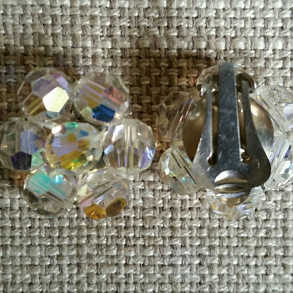 S. Crystal clip on flower earrings