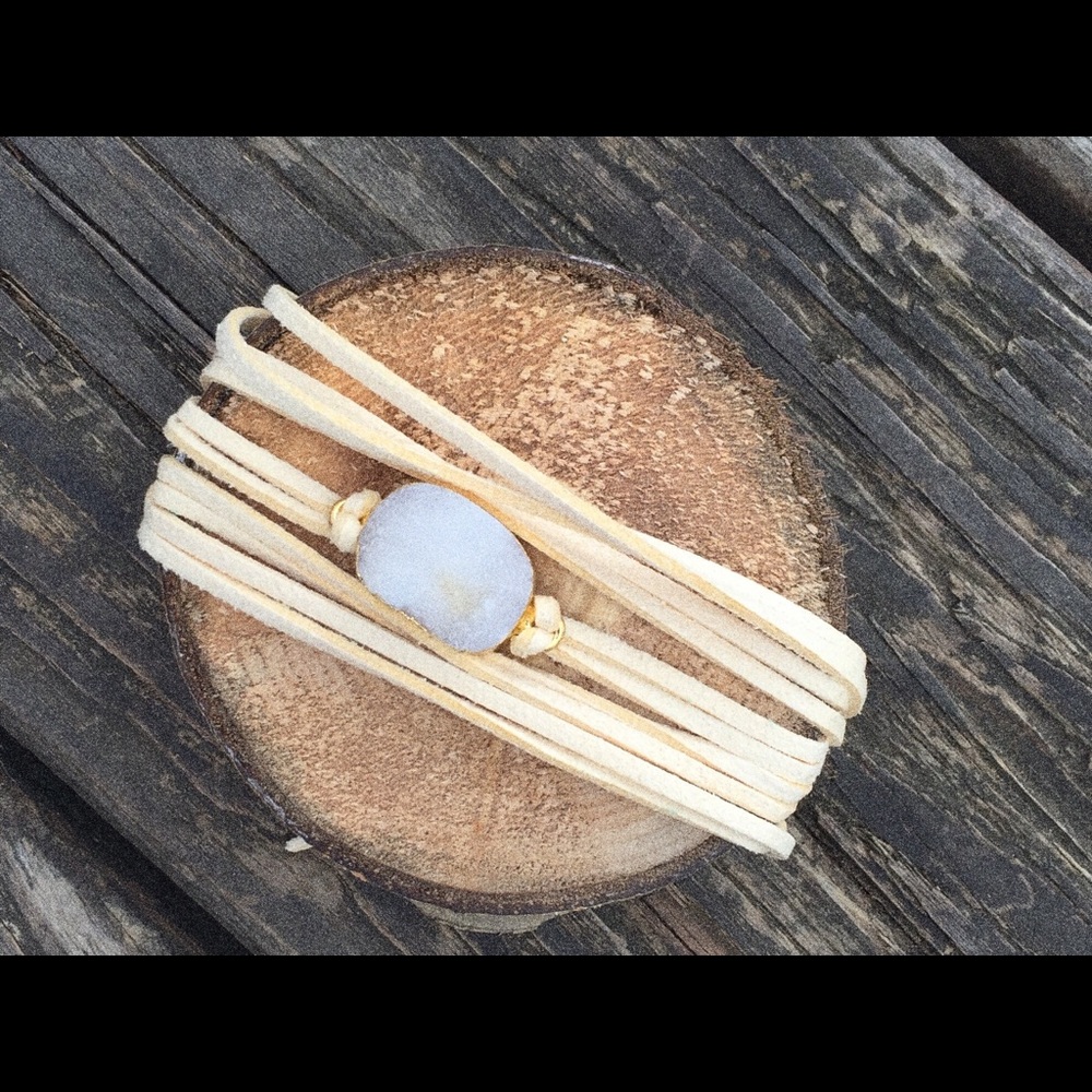 Leather Wrap Druzy Bracelet - Handmade