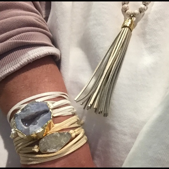 Leather Wrap Druzy Bracelet - Handmade - Picture 3 of 4