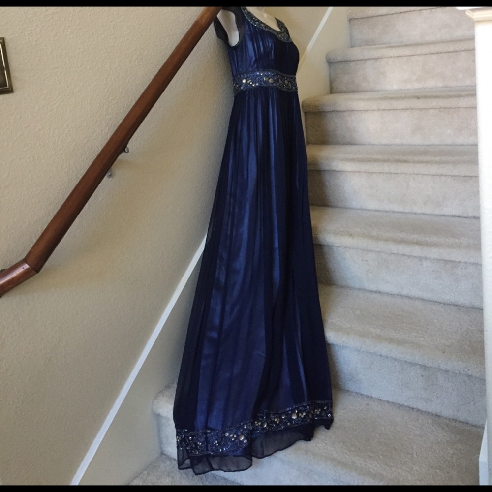 Blue formal modest long party gown