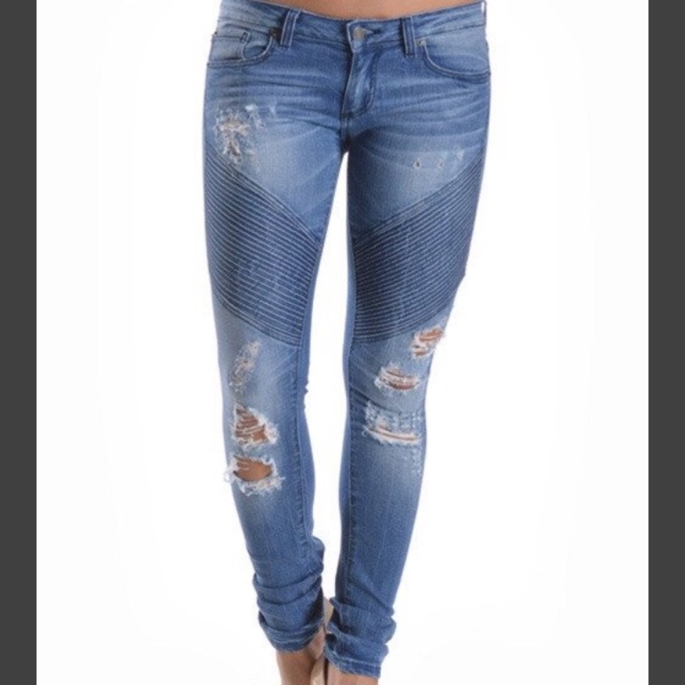 Distressed Moto Skinny Jean