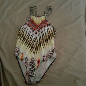 Multi color pattern one piece bathing suit