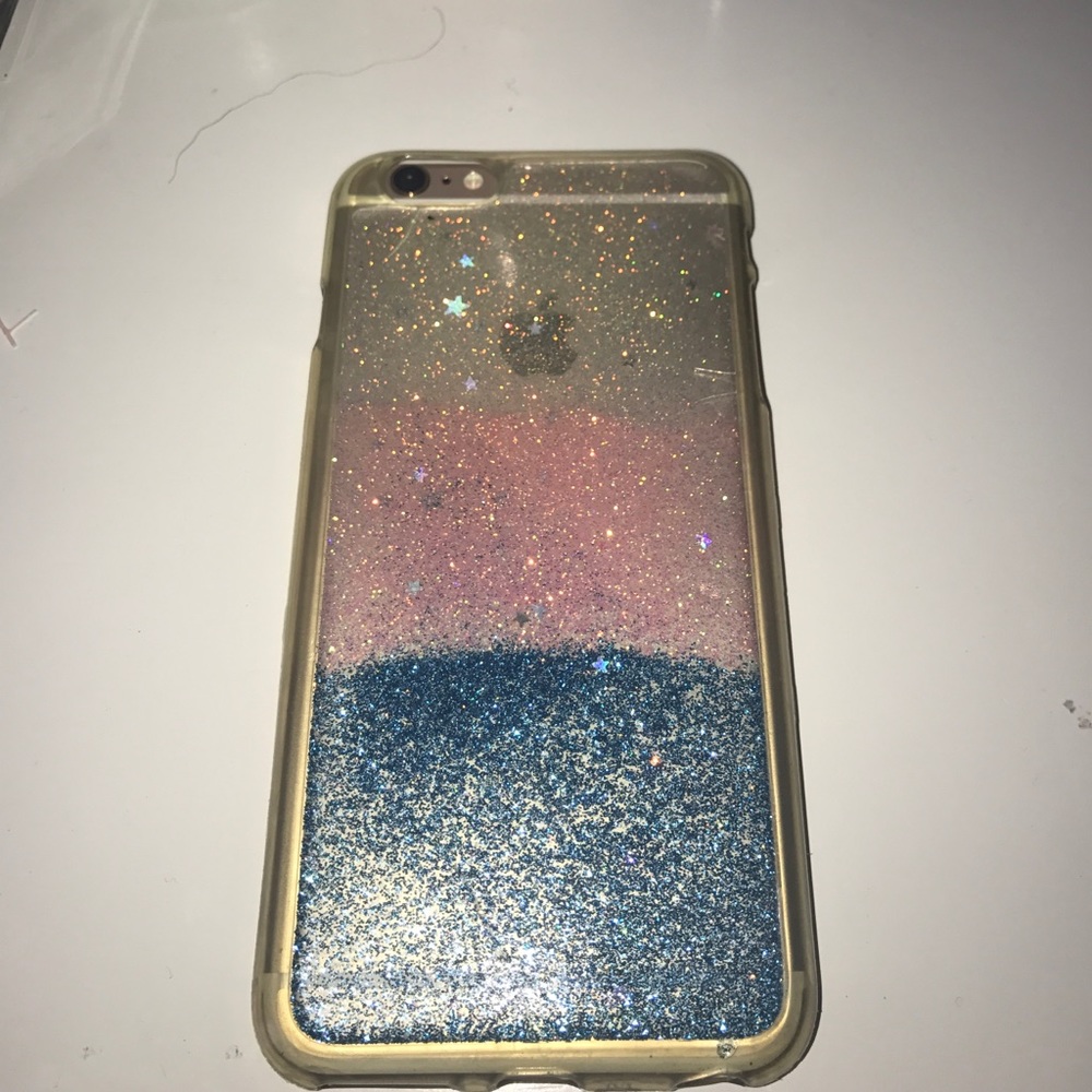 Iphone 6 plus clear, pink, and blue sparkly case