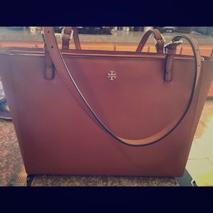 Tory Burch large saffiano leather tote.