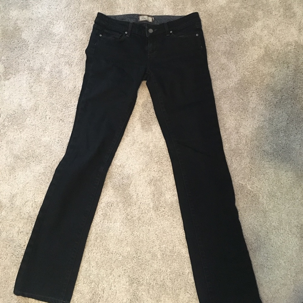 Page, low rise, skinny leg black jeans