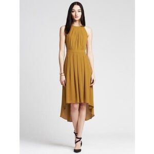 Heritage crepe high low spicy mustard dress