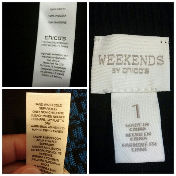 Weekends by Chico's Blue & Black Designed Sweater Jacket - Picture 2 of 5