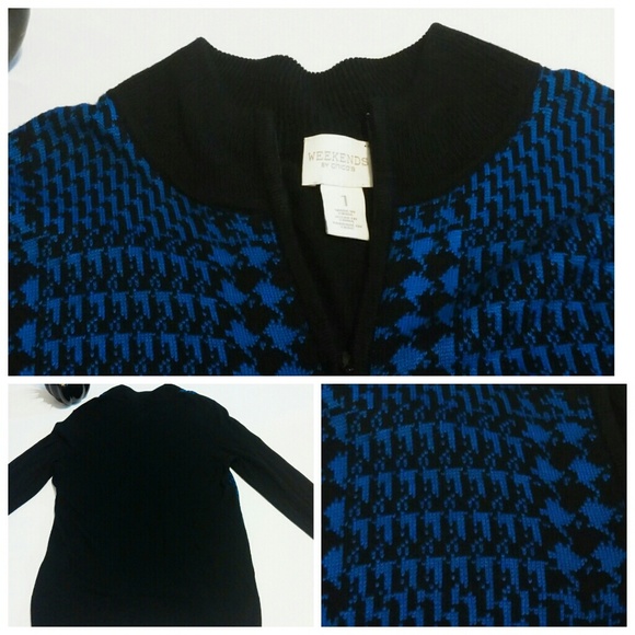 Weekends by Chico's Blue & Black Designed Sweater Jacket - Picture 3 of 5