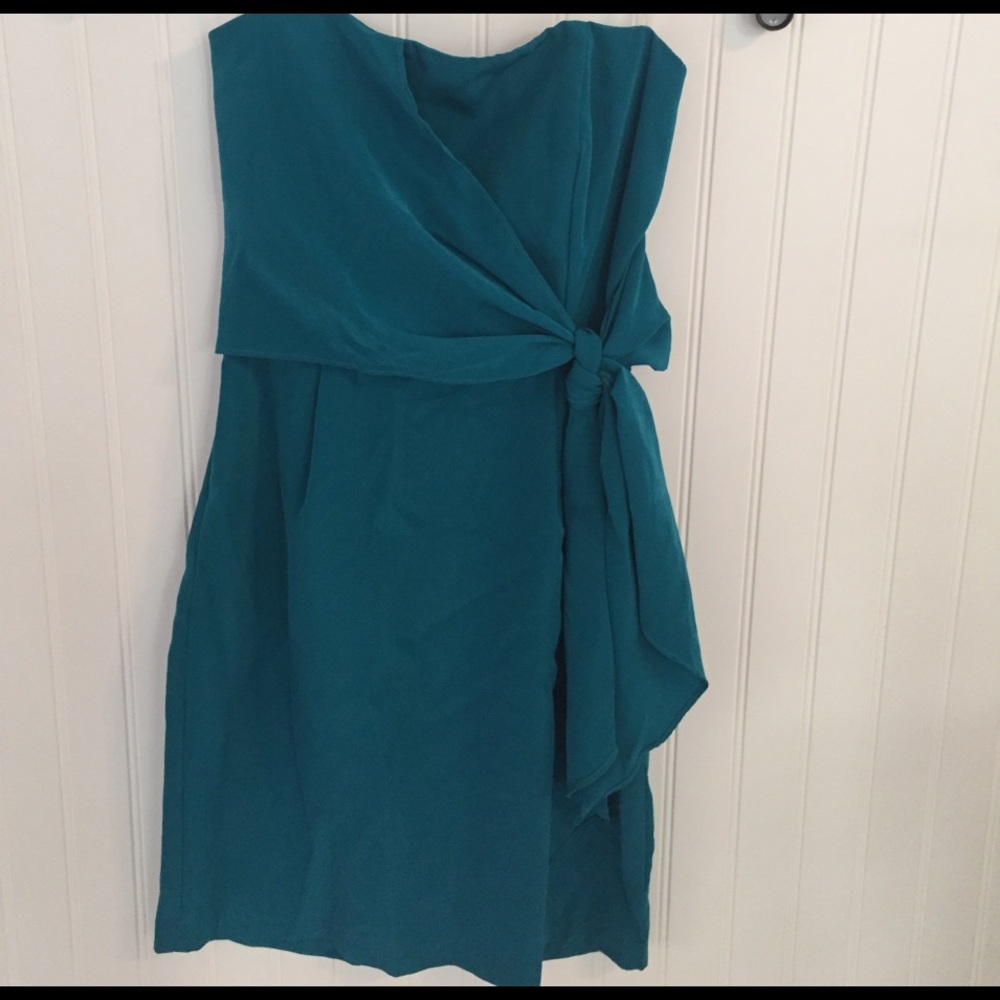 Teal, tube top mini dress