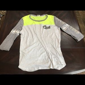 Gray and lemon large pink bling top