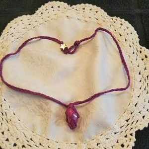 Pink quartz with purple hemp rope with star charm