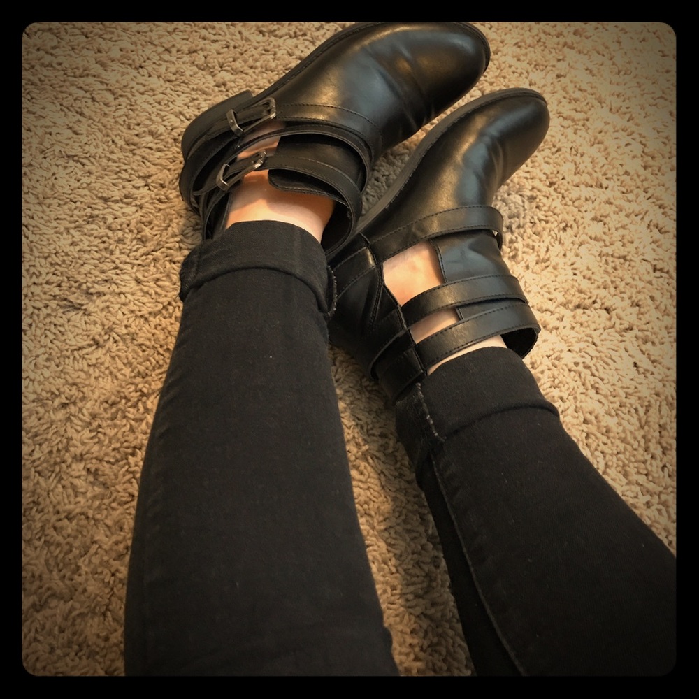 Black Cutout Ankle Boots