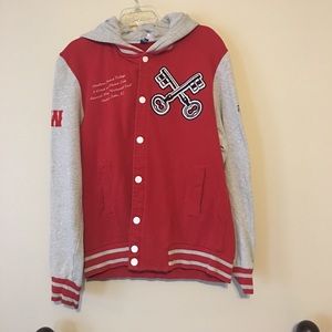 Red and grey jacket hoodie