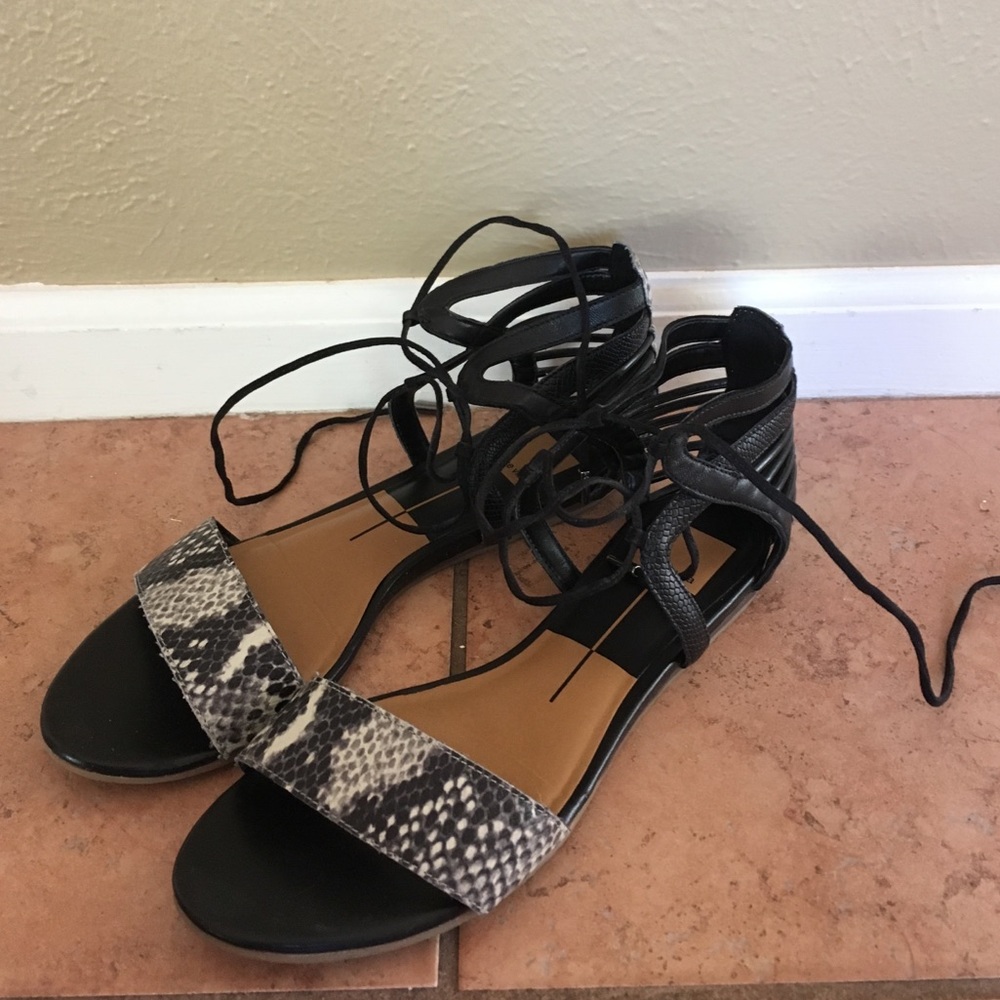 Black, faux snake skin sandals