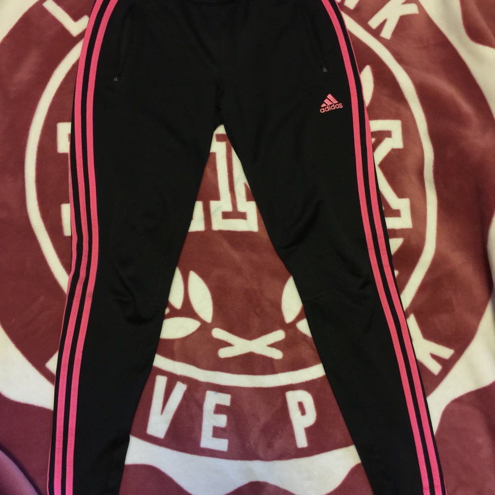 adidas pink stripe gym pants joggers sweatpants