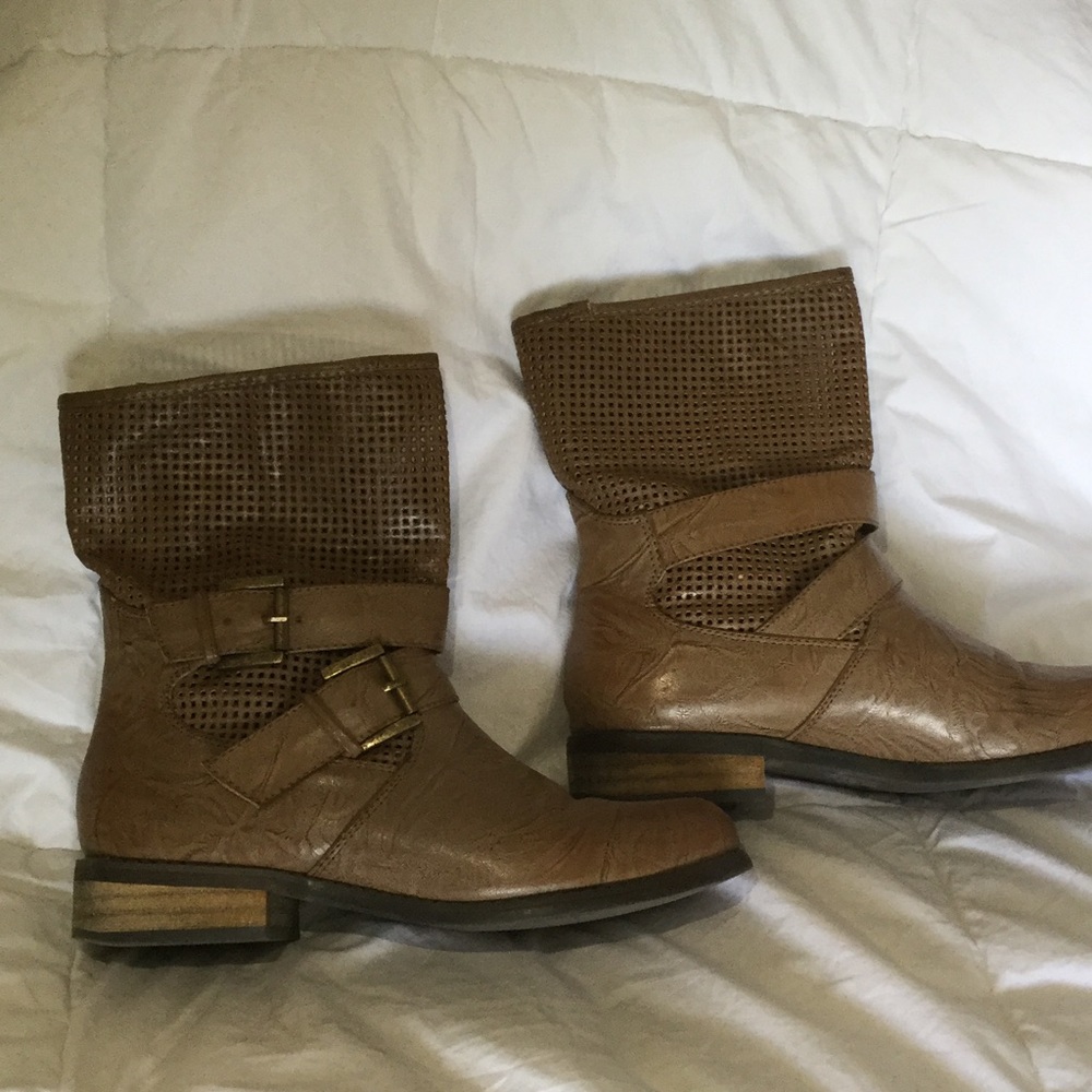Light Brown Leather Imitation Ankle Boots
