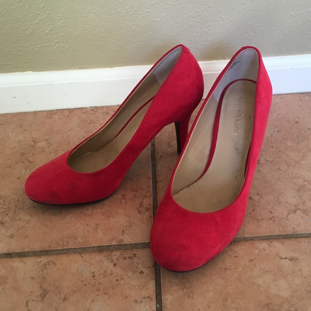Red suede pumps